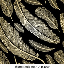 Vintage seamless pattern with hand-drawn feathers