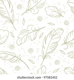 Vintage seamless pattern with hand-drawn feathers