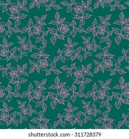 Vintage seamless pattern with hand-drawn roses .Vector illustration.