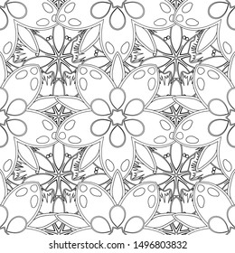 Vintage seamless pattern. Handmade vector illustration. Decoration for fabric, textile, interior in white and black colors.