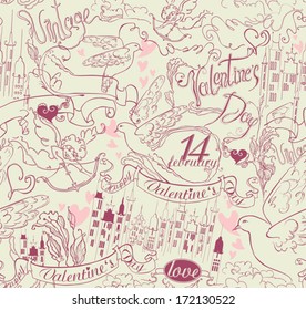 Vintage seamless pattern Happy Valentine's Day. 