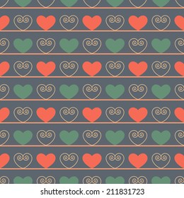 Vintage Seamless Pattern with Hearts. Vector Design
