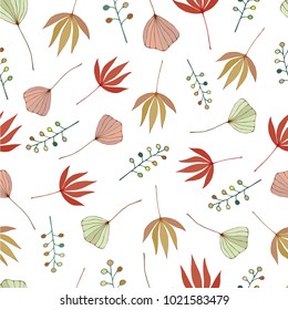 
Vintage seamless pattern with herbarium of flowers and leaves vector illustration