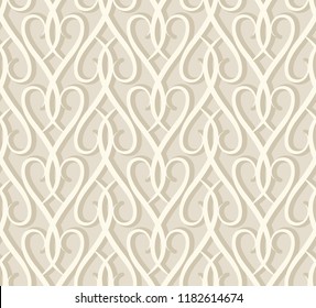 Vintage seamless pattern, herringbone ornament, swirly vector background in beige color