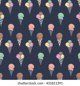 Vintage seamless pattern with ice cream cones