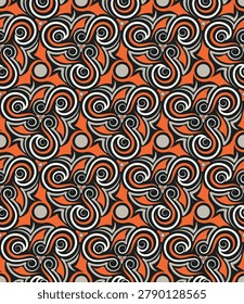 Vintage seamless pattern with Indian motifs. Overlapping art forms, stripes, polygons, segments are grouped and arranged in a certain order. Vector. 