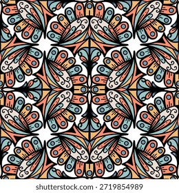 vintage padrão sem emenda inspirado em motivos florais art nouveau, apresentando elegante botânico com linhas ornamentadas e simetria, perfeito para têxtil, papel de parede, embalagem, tecido e design de papelaria