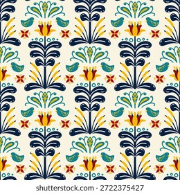 vintage padrão sem emenda inspirado em motivos florais art nouveau, apresentando elegante botânico com linhas ornamentadas e simetria, perfeito para têxtil, papel de parede, embalagem, tecido e design de papelaria