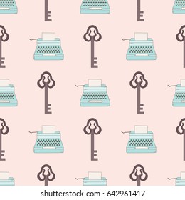 Vintage seamless pattern with key and typewriter. Repeatableretro background for textile, wallpapers, etc.