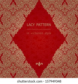 Vintage seamless pattern with lacy ornament. Brocade background. You can place your text in the empty frame. It can be used for decorating of invitations, greeting cards, decoration for bags.