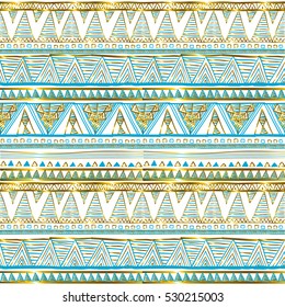 Vintage seamless pattern with lacy ornament. It can be used for wallpaper, fills, web page background, surface textures. vector Ethnic gold blue art
