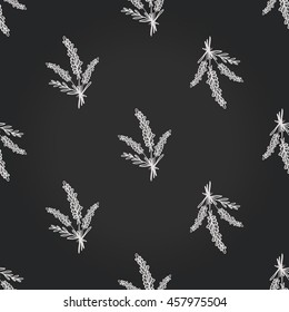 Vintage seamless pattern with lavender bouquet. Background for eco forest wedding or autumn celebrations. Floral rustic symbols and elements in chalkboard hand drawing style.
