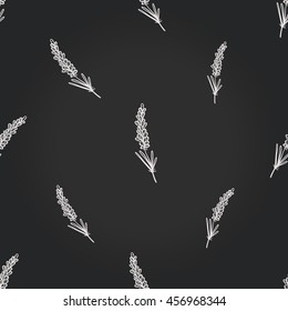 Vintage seamless pattern with lavender twig. Background for eco forest wedding or autumn celebrations. Floral rustic symbols and elements in chalkboard hand drawing style.