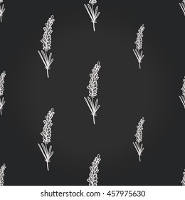 Vintage seamless pattern with lavender twig. Background for eco forest wedding or autumn celebrations. Floral rustic symbols and elements in chalkboard hand drawing style.