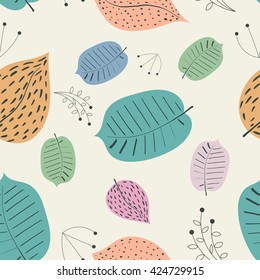 Vintage seamless pattern with leaves. Colored seamless texture for prints on fabric, wallpaper, paper. Stock vector