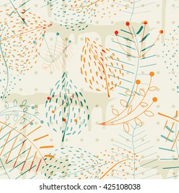 Vintage seamless pattern with leaves. Colored retro seamless texture for prints on fabric, wallpaper, paper. Stock vector