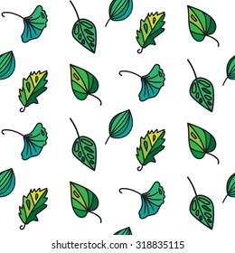 Vintage  seamless pattern of leaves. Ecology and nature background. Vector