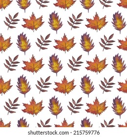 Vintage seamless pattern with leaves. Watercolor paint. Autumn theme. 