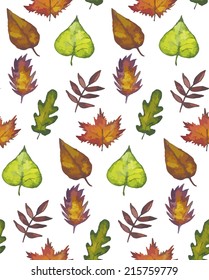 Vintage seamless pattern with leaves. Watercolor paint. Autumn theme. 