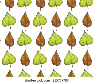 Vintage seamless pattern with leaves. Watercolor paint. Autumn theme. 