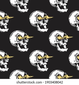 Vintage seamless pattern Of Lightning Skull