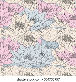 Vintage seamless pattern with lily flowers, decorative floral illustration