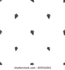 Vintage seamless pattern with little pinecone. Background for eco forest autumn celebrations. Black floral rustic symbol on white hand drawing style.