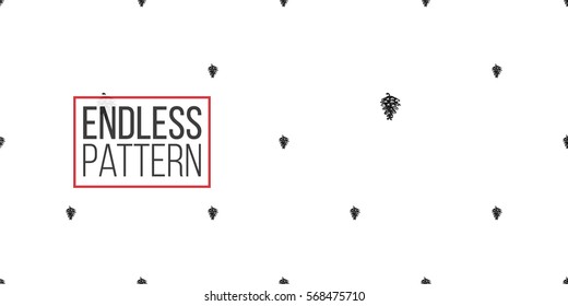 Vintage seamless pattern with little pinecone. Background for eco forest wedding or autumn celebrations. Black floral rustic symbols and elements on white hand drawing style.