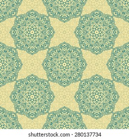 Vintage seamless pattern with mandalas in soft retro colors