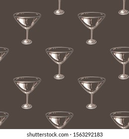 Vintage seamless pattern with martini glass silhouettes. Vector illustration.