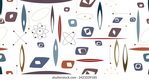 Vintage seamless pattern with mid century modern design elements .  Endless pattern with vector abstract shapes.