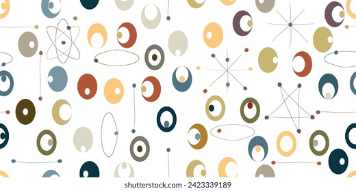 Vintage seamless pattern with mid century modern design elements .  Endless pattern with vector abstract shapes.