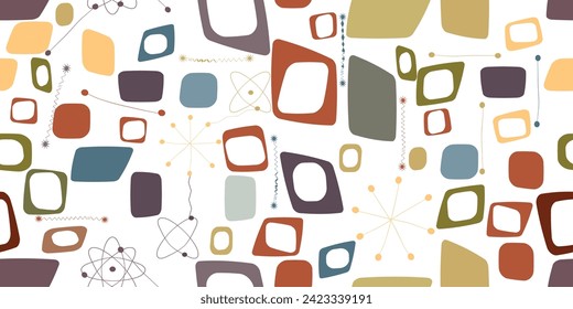 Vintage seamless pattern with mid century modern design elements .  Endless pattern with vector abstract shapes.