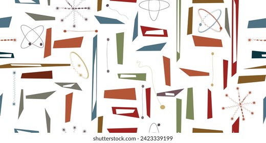 Vintage seamless pattern with mid century modern design elements .  Endless pattern with vector abstract shapes.