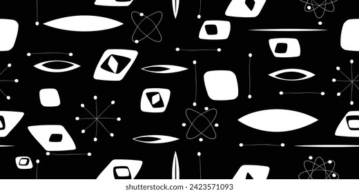 Vintage seamless pattern with mid century modern design elements .  Endless pattern with vector abstract shapes.