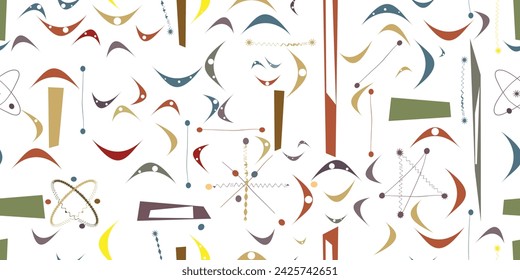 Vintage seamless pattern with mid century modern design elements .  Endless pattern with vector abstract shapes.