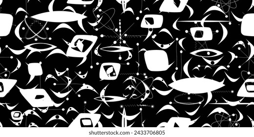 Vintage seamless pattern with mid century modern design elements .  Endless pattern with vector abstract shapes.