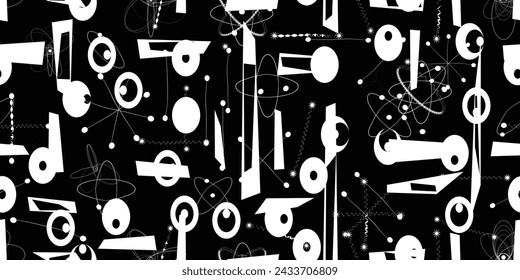 Vintage seamless pattern with mid century modern design elements .  Endless pattern with vector abstract shapes.
