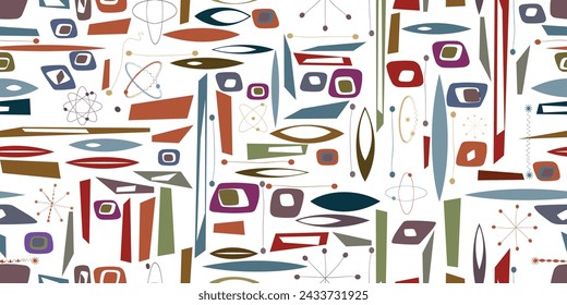 Vintage seamless pattern with mid century modern design elements .  Endless pattern with vector abstract shapes.