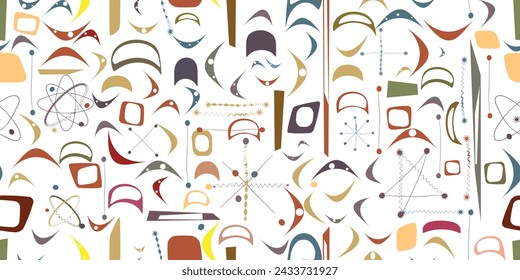 Vintage seamless pattern with mid century modern design elements .  Endless pattern with vector abstract shapes.