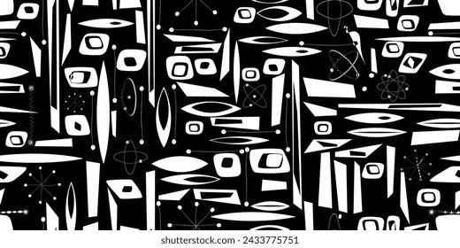 Vintage seamless pattern with mid century modern design elements .  Endless pattern with vector abstract shapes.