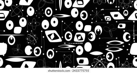 Patrón sin costuras vintage con elementos de diseño moderno de mediados de siglo .  Patrón sin fin con formas abstractas vectoriales.