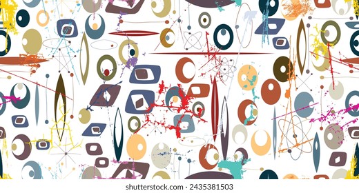 Vintage seamless pattern with mid century modern design elements .  Endless pattern with vector abstract shapes.