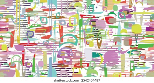 Patrón sin fisuras de Antiguas con Elementos de diseño de mediados de siglo .  Patrón sin fin con Formas abstractas de Vector. Patrón de tela retro. Antecedentes de Antiguas. Diseño de Vector sin costuras