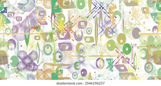 Vintage seamless pattern with mid century  design elements .  Endless pattern with vector abstract shapes. Retro fabric pattern. Vintage background. Seamless vector design