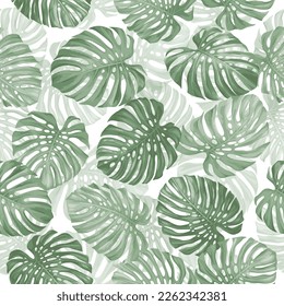 Patrón inmaculado con plantas monsteras. Fondo de flotación. Salen con un estilo realista. Ilustración botánica vectorial. Diseño hawaiano de verano.
