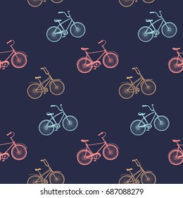 Vintage Seamless Pattern with Multicolored Bicycles 