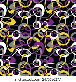 Vintage seamless pattern with multi-colored interlocking rings. Vector illustration for print, fabric, cover, packaging, interior decor, blog decoration and other your projects.
