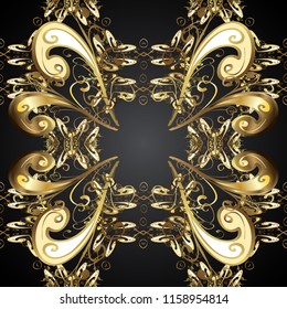 Vintage seamless pattern on a black colors with golden elements. Vector illustration.