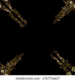 Vintage seamless pattern on a black and brown colors with golden elements. Christmas 2019, snowflake, new year.